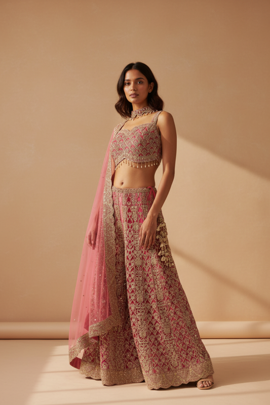 Gajari Georgette Readymade Sharara Set With Net Dupatta