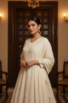 Off White Georgette Floor Length Readymade Suit With Georgette Dupatta