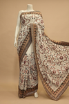 White Georgette Embroidered Saree With Unstitched Blouse