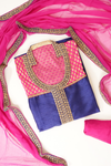 Navy Tussar Semi Stitched Salwar Suit With Dupatta
