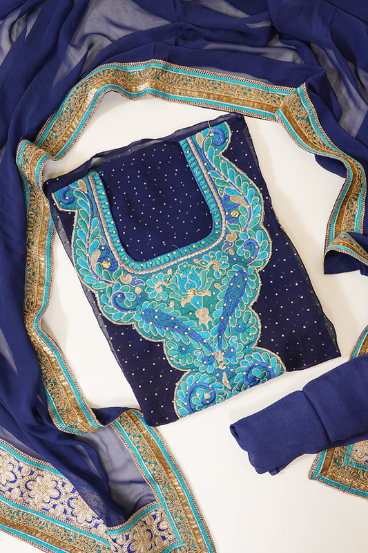 Midnight Blue Georgette Semi Stitched Salwar Suit With Dupatta