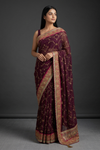 Garnet Georgette Embroidered Saree With Unstitched Blouse