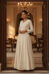 Off White Georgette Floor Length Readymade Suit With Georgette Dupatta