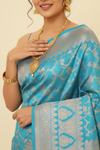 Mesmerizing Charm Dark Firozi Banarasi Silk Saree With Unstitched Blouse