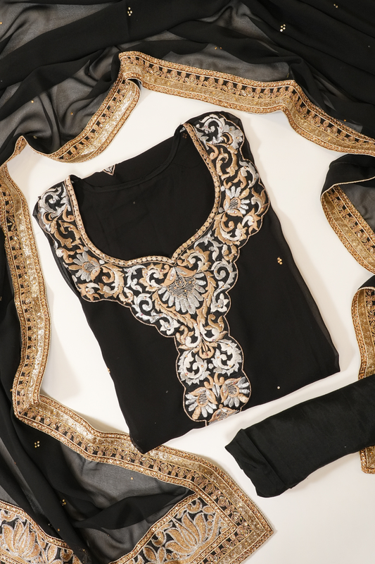 Black Georgette Semi Stitched Salwar Suit With Dupatta