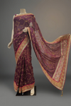 Garnet Georgette Embroidered Saree With Unstitched Blouse