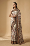 White Georgette Embroidered Saree With Unstitched Blouse