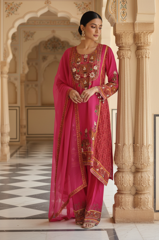 Rani Crepe Readymade Suit & Palazzo Pant With Chiffon Dupatta