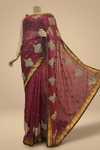 Garnet Chiffon Embroidered Saree With Unstitched Blouse
