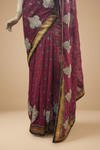 Garnet Chiffon Embroidered Saree With Unstitched Blouse