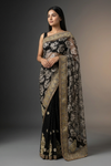 Black Lace Georgette Embroidered Saree With Unstitched Blouse
