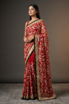 Red Georgette Embroidered Saree With Unstitched Blouse
