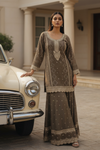 Olive Shimmer Readymade Sharara Set With Chinon Dupatta