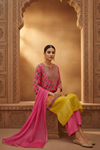 Timeless Elegance Rani Gajji Satin Readymade Suit And Pant With Chinon Dupatta