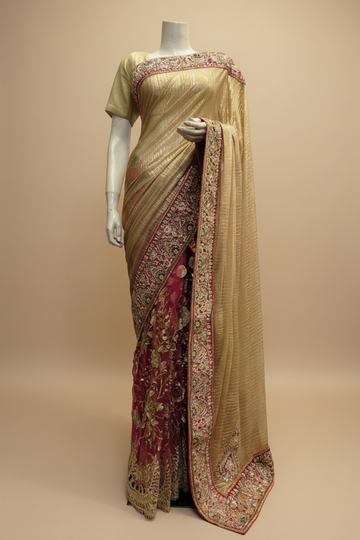 Tussar Foil Lace Embroidered Saree With Unstitched Blouse