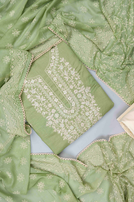 Pista Cotton Unstitched Salwar Suit With Cotton Dupatta
