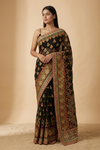 Black Georgette Embroidered Saree With Unstitched Blouse