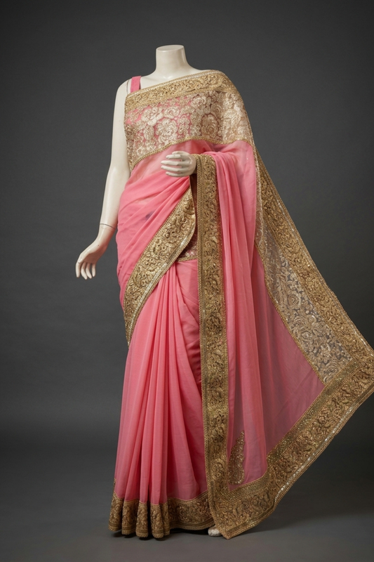 Gajari Chiffon Embroidered Saree With Unstitched Blouse