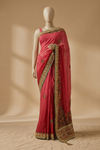 Coral Maroon Georgette Embroidered Saree With Unstitched Blouse