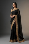 Black Georgette Embroidered Saree With Unstitched Blouse