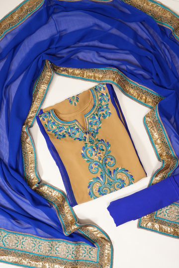Royal Blue Georgette Semi Stitched Suit Salwar With Dupatta