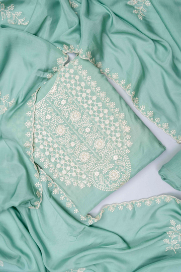 Mint Green Cotton Unstitched Salwar Suit With Cotton Dupatta