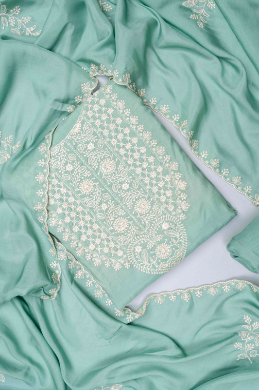 Mint Green Cotton Unstitched Salwar Suit With Cotton Dupatta