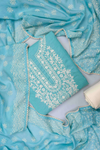 Sky Blue Cotton Unstitched Salwar Suit With Cotton Dupatta