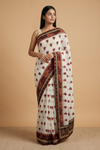 White Chiffon Embroidered Saree With Unstitched Blouse