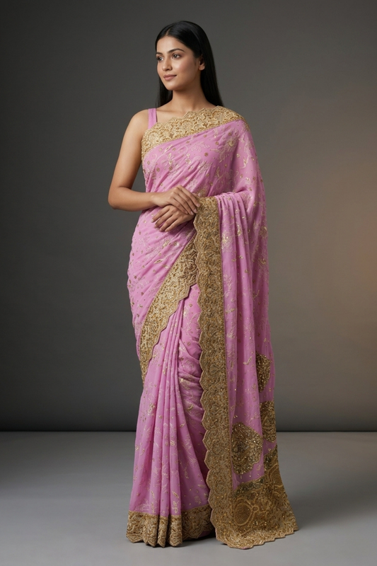 Gajari Chiffon Embroidered Saree With Unstitched Blouse