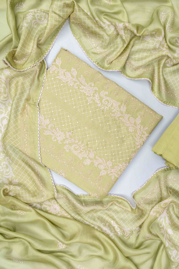 Pista Cotton Unstitched Salwar Suit With Cotton Dupatta