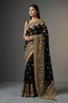 Black Crepe Embroidered Saree With Unstitched Blouse