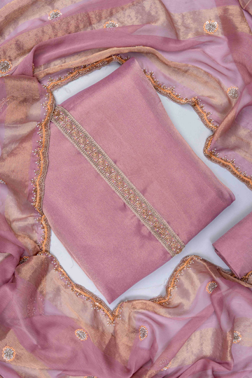 Mauve Organza Unstitched Salwar Suit With Organza Dupatta
