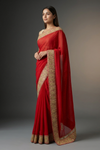 Red Georgette Embroidered Saree With Unstitched Blouse