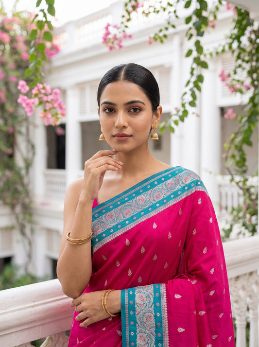 Rani Banarasi Silk Saree With Unstitched Blouse