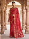 Red Chinon Saree With Unstitched Blouse