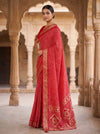 Red Chinon Saree With Unstitched Blouse