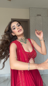 Grace Redefined Red Georgette Printed Saree With Unstitched Blouse