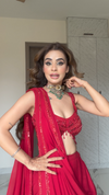 Grace Redefined Red Georgette Printed Saree With Unstitched Blouse