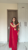 Grace Redefined Red Georgette Printed Saree With Unstitched Blouse