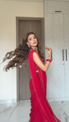 Grace Redefined Red Georgette Printed Saree With Unstitched Blouse