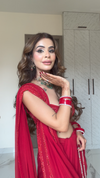 Grace Redefined Red Georgette Printed Saree With Unstitched Blouse