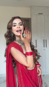 Grace Redefined Red Georgette Printed Saree With Unstitched Blouse