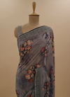 Grey Georgette Saree With Unstitched Blouse