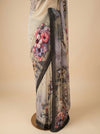 Olive Georgette Saree With Unstitched Blouse