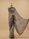 Olive Georgette Saree With Unstitched Blouse