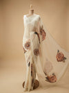 Off White Georgette Saree With Unstitched Blouse