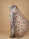 Off White Olive Georgette Saree With Unstitched Blouse