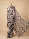 Matelic Grey Satin Saree With Unstitched Blouse