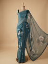 Mint Green Georgette Saree With Unstitched Blouse
